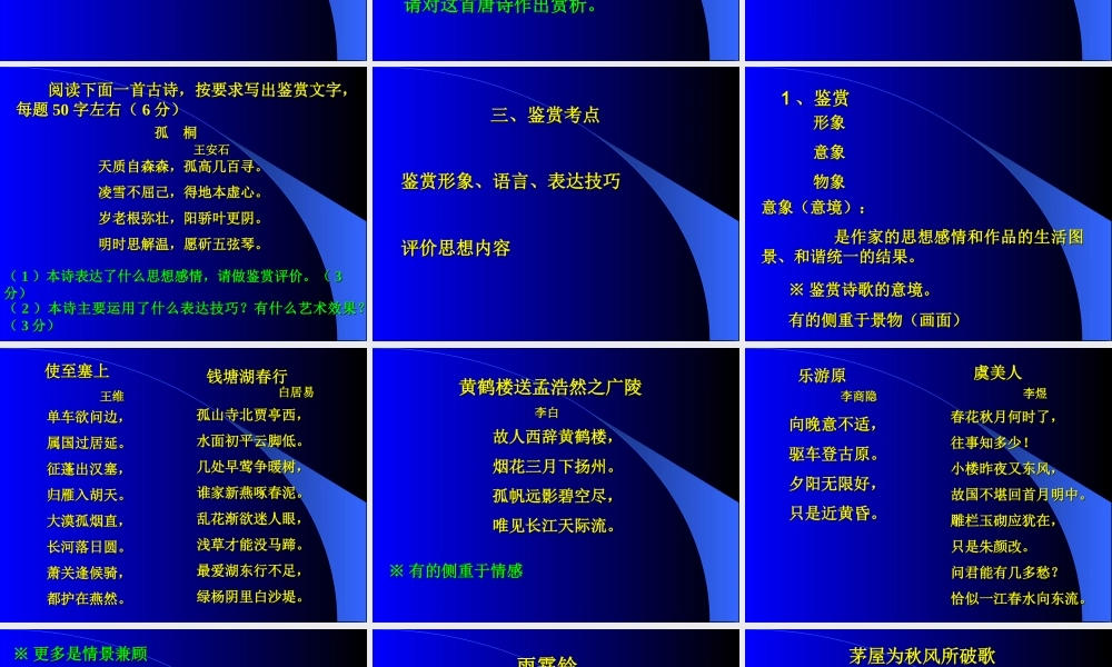 古典诗歌鉴赏考试全攻略 高考专题指导 诗歌鉴赏课件锦[整理17套]人教版 高考专题指导 诗歌鉴赏课件锦[整理17套]人教版