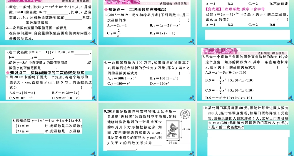九年级数学上册 第22章 二次函数 2211 二次函数作业课件 (新版)新人教版 课件