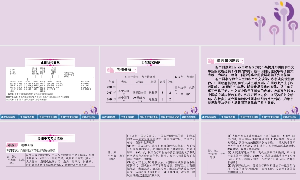中考历史总复习 第一编 教材知识速查篇 模块二 中国现代史 第13讲 国防建设与外交成就(精讲)课件