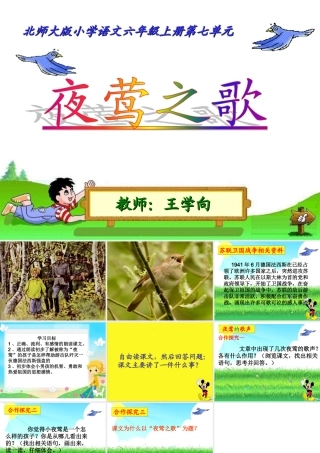 北师大版语文第十一册《夜莺之歌》PPT课件2[学习提示_句子分析_人物形象分析_板书对话_小结_课外延伸]