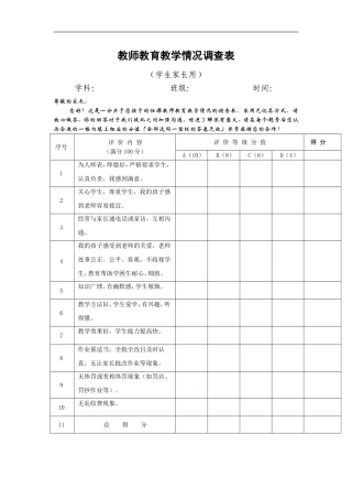 教师教育教学情况调查表