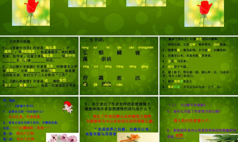 八年级语文上册(短文两篇)(湖心亭看雪)复习课件 新人教版 课件