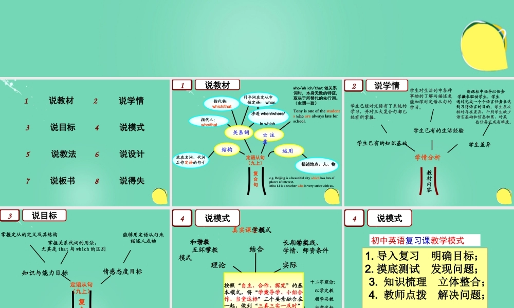 九年级英语上册 复合句专题复习 定语从句说课课件 外研版 课件