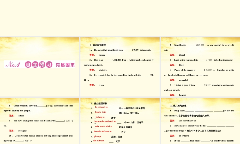 山东省高考英语总复习 Module 2　No Drugs课件 外研版必修2 课件