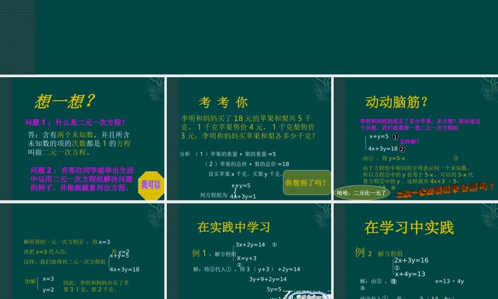 七年级数学下册 6.1(二元一次方程和它的解)课件 北京课改版 课件