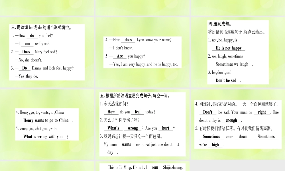 七年级英语上册 Unit 3 Body Parts and Feelings Lesson 16 Happy or Sad课件 (新版)冀教版 课件