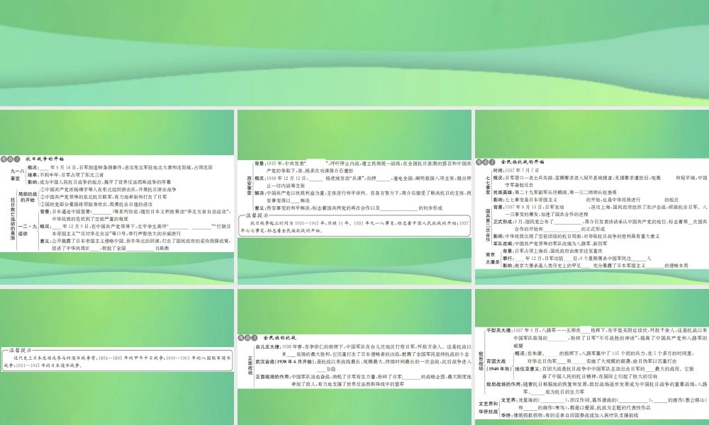 中考历史复习 第九讲 伟大的抗日战争和人民解放战争的胜利课件 岳麓版 课件