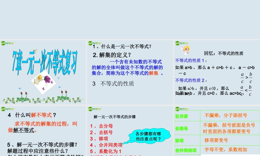 八年级数学下册 第七章 一元一次不等式 期中复习课件 苏科版 课件