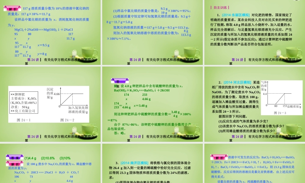 中考化学自主复习 化学计算(三)有关化学方程式和溶液的简单综合计算课件