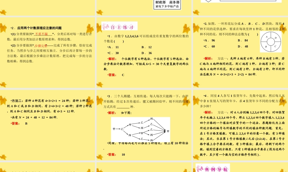 数学 1-1.1第2课时第2课时 分类加法计数原理与分步乘法计数原理的综合应用精品课件同步导学 新人教A版选修2-3 课件
