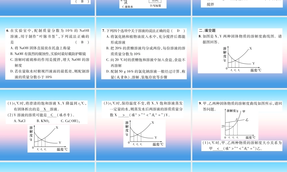 中考化学复习 第1编 教材知识梳理篇 第9单元 溶液(精练)课件