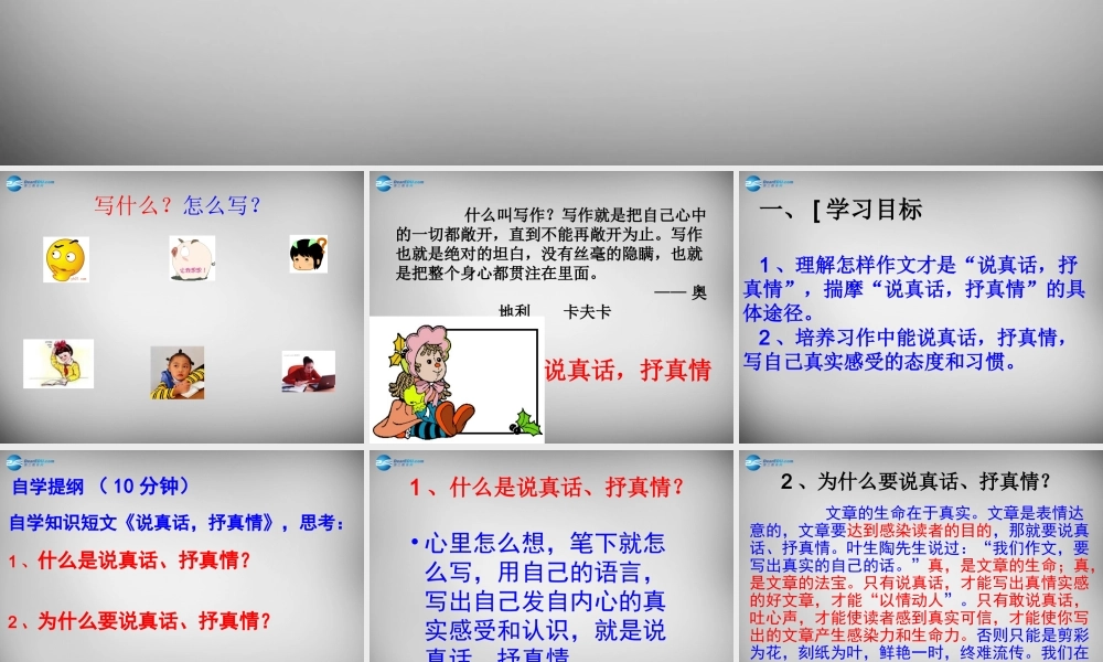 中学七年级语文上册 写作训练(说真话 抒真情)课件 (新版)新人教版 课件
