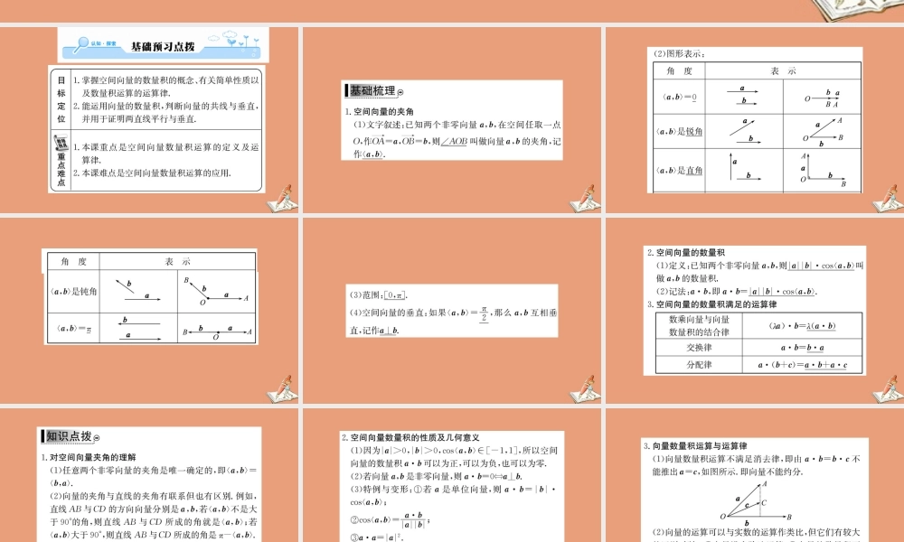 数学 第三章 空间向量与立体几何 3.1 空间向量及其运算 3.1.3 空间向量的数量积运算教学课件 新人教A版选修2 1 课件