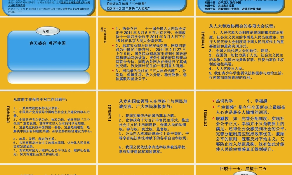 中考政治 时政热点专题分析 粤教版 课件