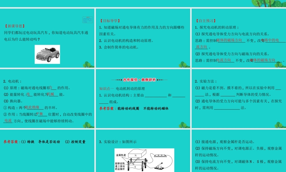 九年级物理全册 173科学探究：电动机为什么会转动习题课件 (新版)沪科版 课件