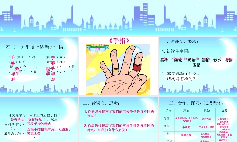 六年级语文手指课件