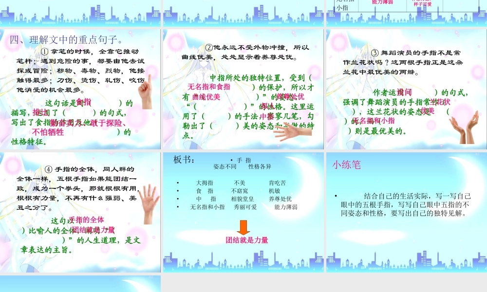 六年级语文手指课件