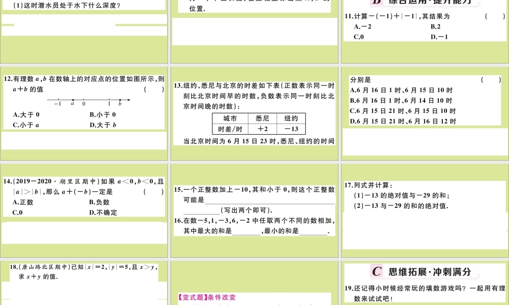 学上册 第一章 有理数 1.5 有理数的加法 第1课时 有理数的加法法则作业课件 (新版)冀教版 课件