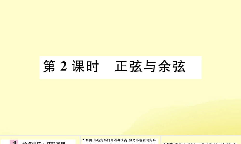 九年级数学下册 第一章 直角三角形的边角关系 11 锐角三角函数 第2课时 正弦与余弦习题讲评课件 (新版)北师大版 课件