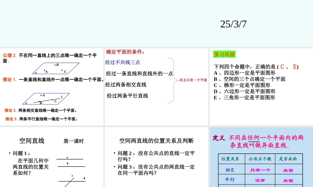 数学人教版必修2A 空间直线ppt 课件