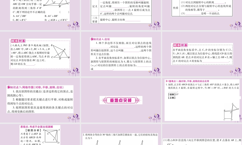 中考数学复习 第一轮 考点系统复习 第7章 图形与变换 第3节 图形的平移、旋转、对称与位似导学课件