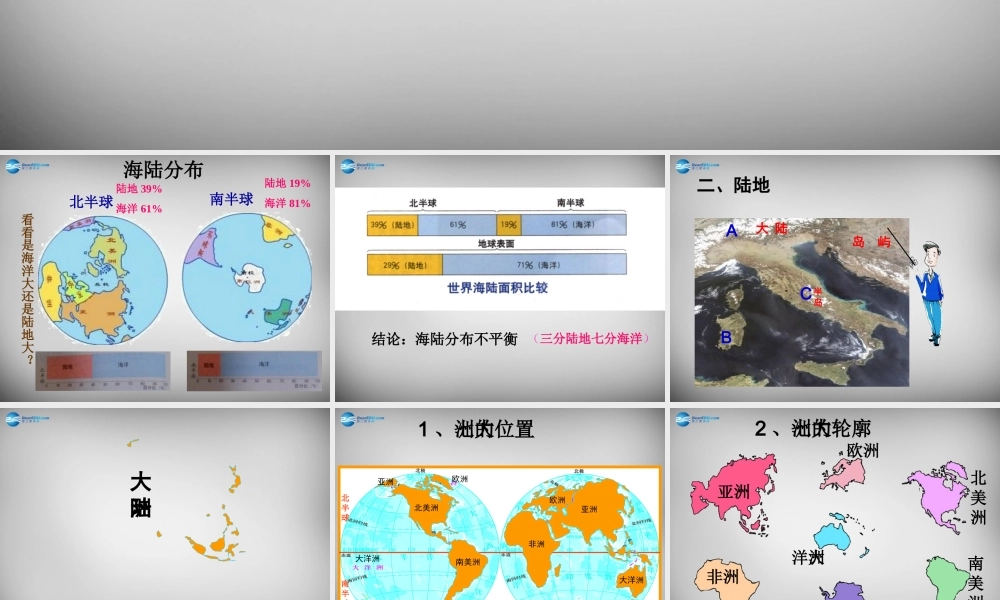 中学七年级地理上册(3.1 陆地与海洋的分布)课件 粤教版 课件