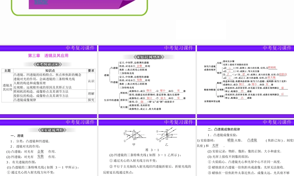 （人教版）2013年中考物理二轮专题复习课件：透镜及其应用