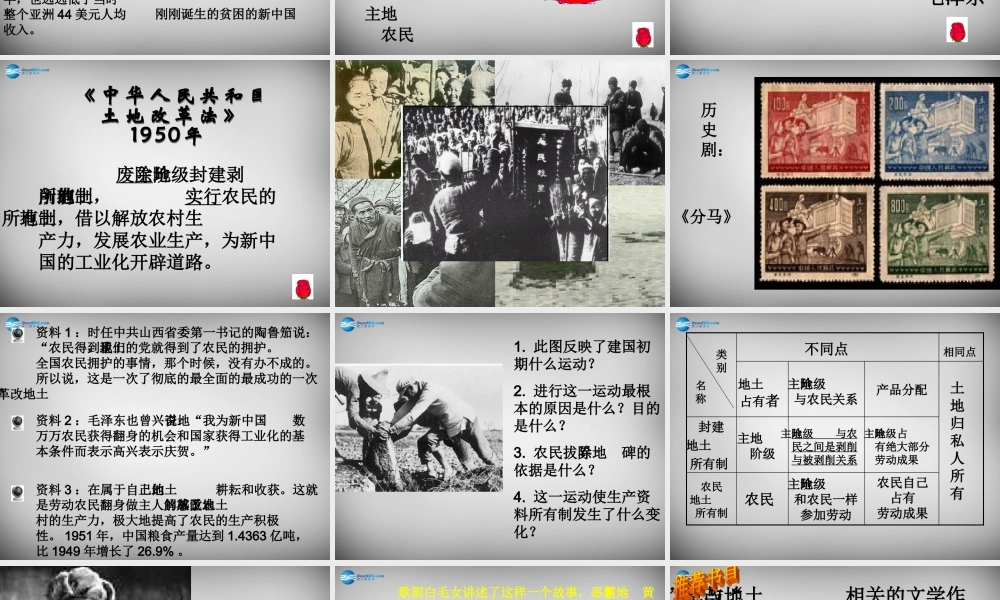 八年级历史下册(第3课 土地改革)课件 新人教版 课件