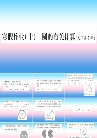 九年级数学下册 寒假作业(十)圆的有关计算作业课件 (新版)湘教版 课件