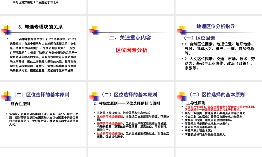 G17高中地理单元备课策略示例：高中地理必修1第一单元3拓展资源3高中地理必修2教学中需要注意的问题讲稿
