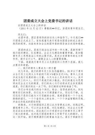 团委成立大会上党委书记的讲话