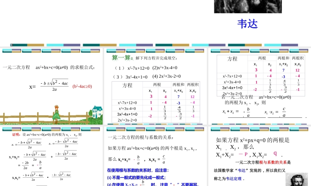 一元二次方程根与系数的关系 