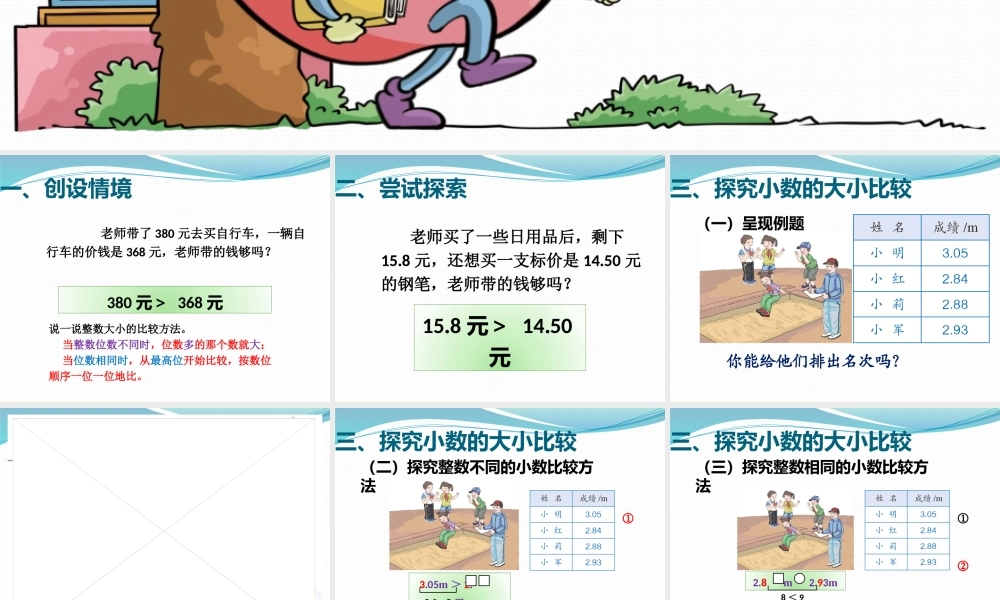 人教版四年级数学下册《小数的大小比较》课件