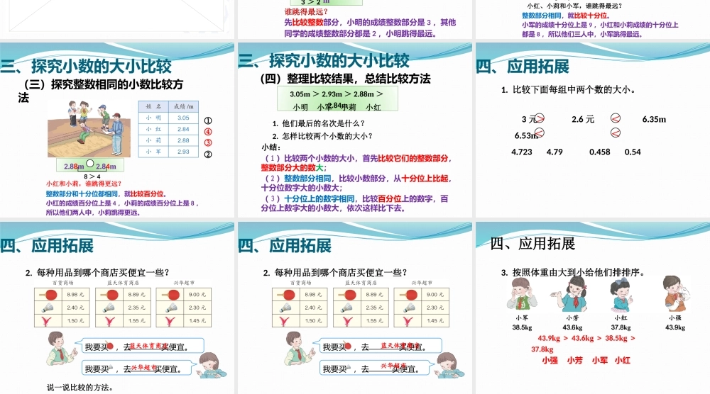 人教版四年级数学下册《小数的大小比较》课件