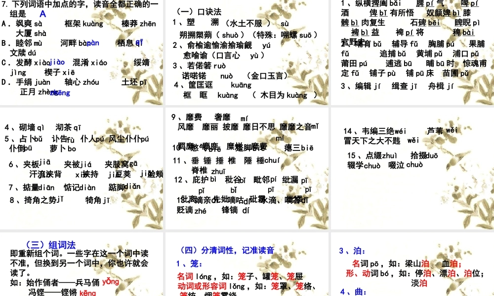 2014年高考专题复习——字音精品课件