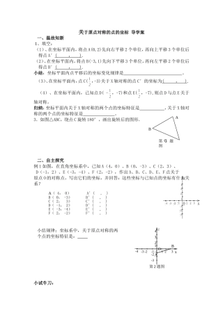 关于原点对称的点的坐标教案-学案