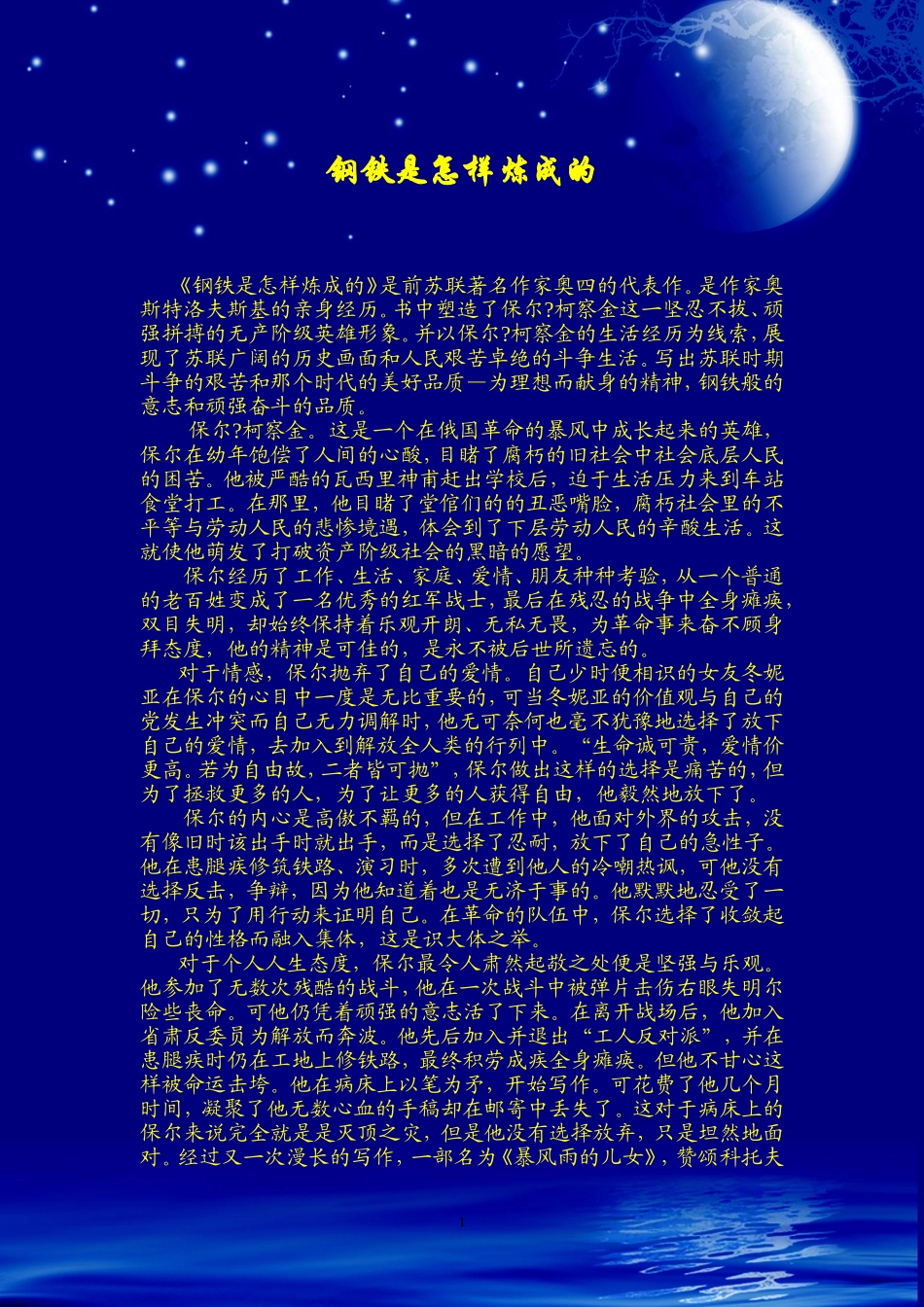 《钢铁是怎样炼成的》读书笔记2500字_第1页