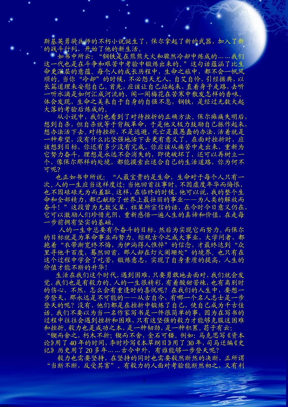 《钢铁是怎样炼成的》读书笔记2500字_第2页