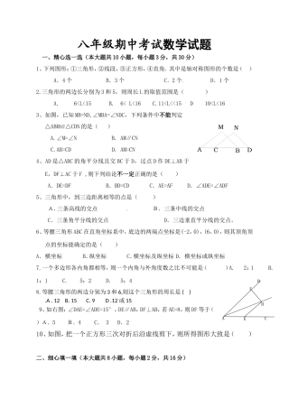 八年级期中考试数学试题