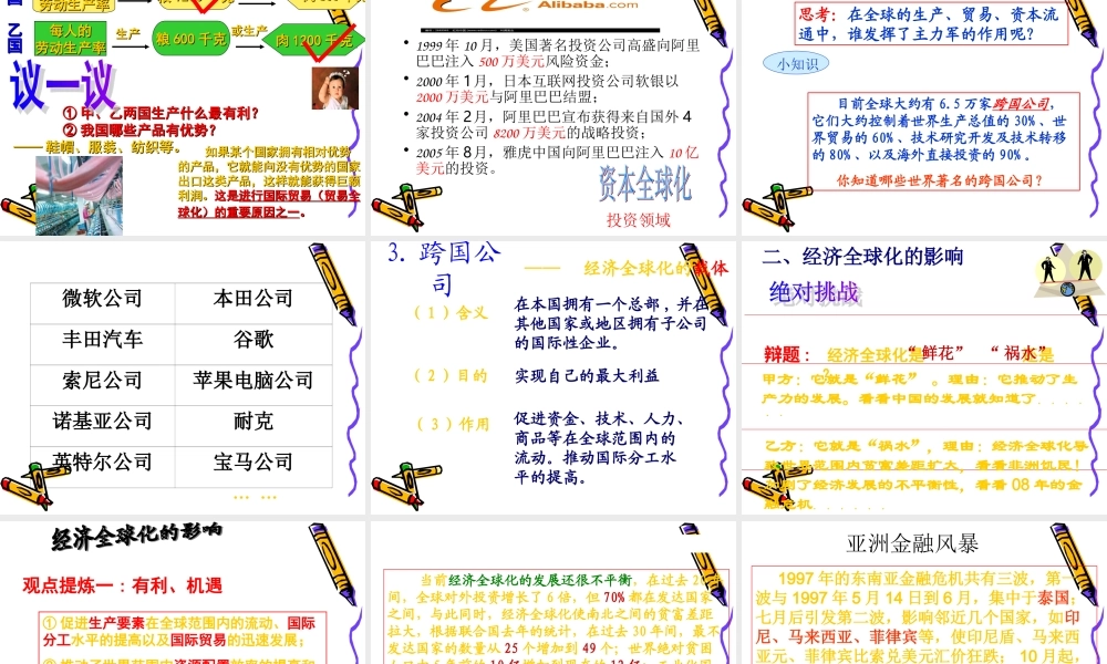 人教高中版政治必修一-《第十一课-第一框-面对经济全球化》课件