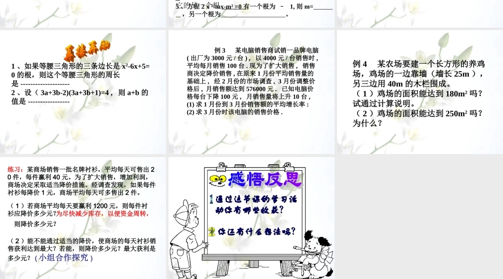 八年级数学下册 第十九章(一元二次方程)课件 沪科版  课件