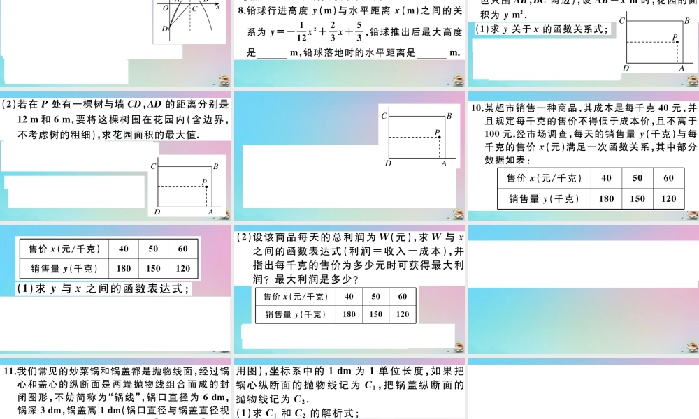 九年级数学上册 第22章(二次函数)章末复习作业课件 (新版)新人教版 课件
