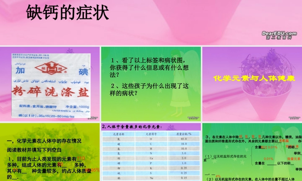新疆地区初三化学教学课件化学元素与人体健康 新课标1 课件