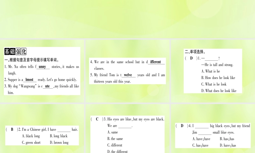 七年级英语上册 Unit 3 Body Parts and Feelings Lesson 18 We All Look Different课件 (新版)冀教版 课件