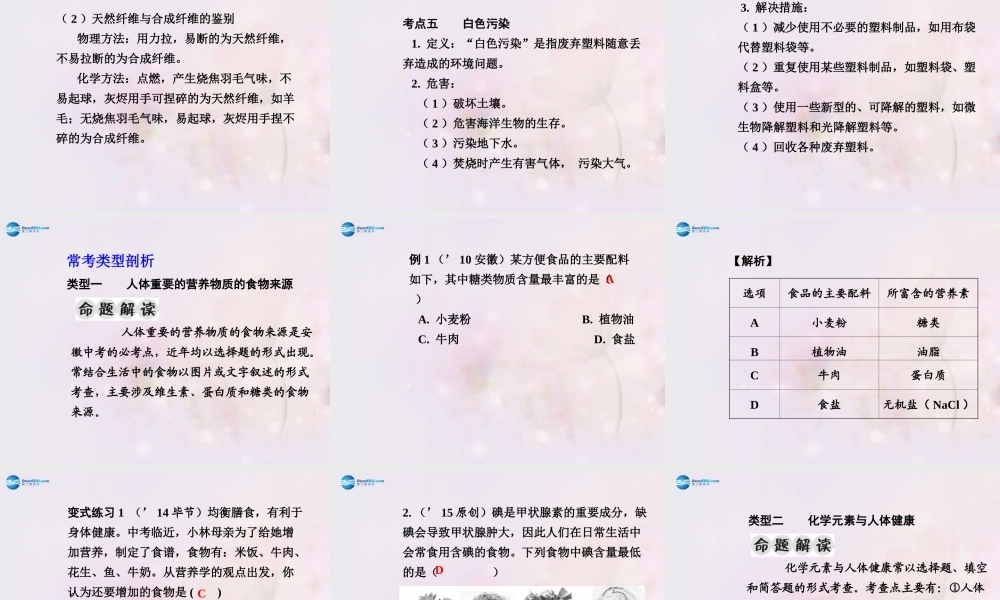 中考化学总复习 第十二单元 化学与生活课件