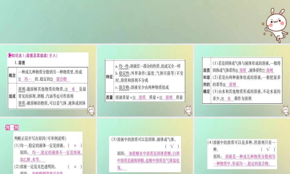 中考化学准点备考复习 第一部分 教材系统复习 第9讲 溶液课件 新人教版 课件