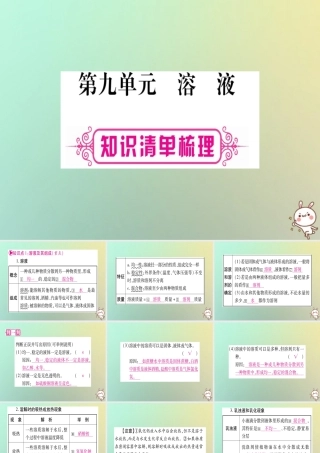 中考化学准点备考复习 第一部分 教材系统复习 第9讲 溶液课件 新人教版 课件