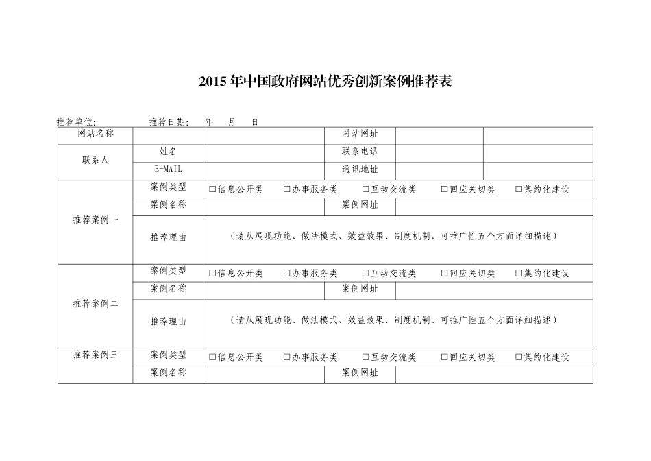 2015年中国政府网站优秀创新案例推荐表_第1页
