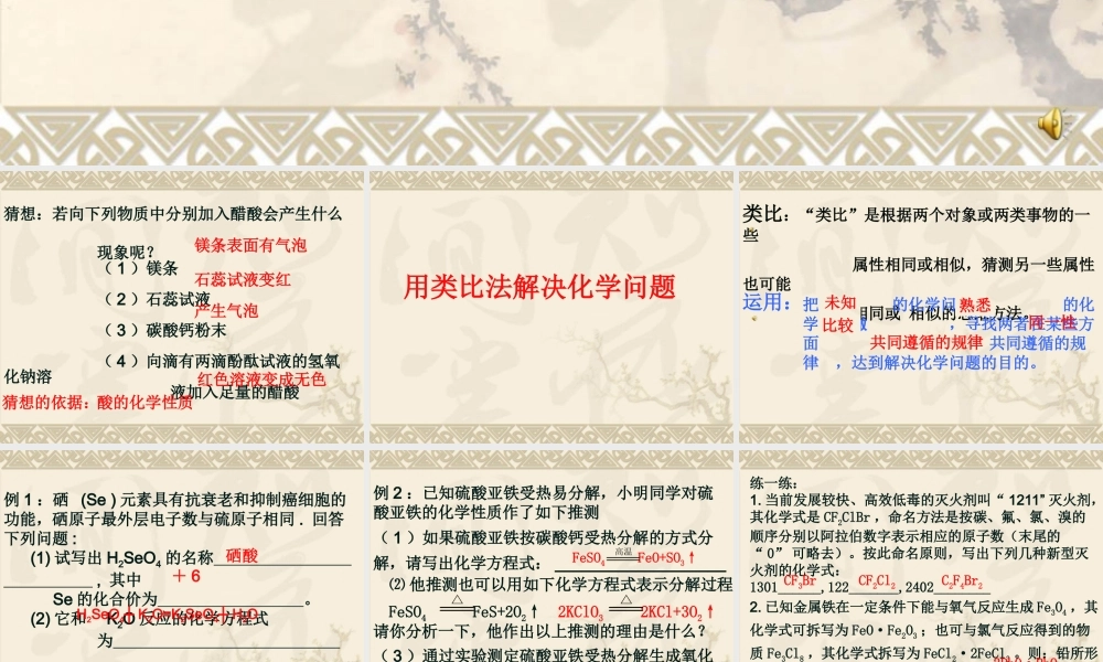 初三化学用类比法解决化学问题 人教版 课件