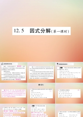 八年级数学上册 第12章 整式的乘除 12.5 因式分解(第1课时)课时检测课件 (新版)华东师大版 课件